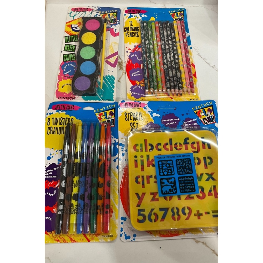Vintage 90s Pentech Color Club Art Bundle Lot‎ Crayon Stencil Pencils Watercolor